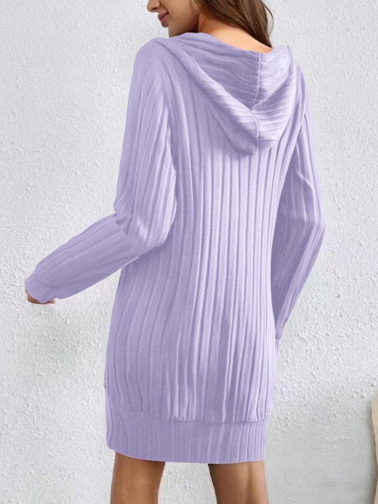 2025 Autumn/Winter Knit Hooded Ribbed Pocket Long Sleeve Dress for Women