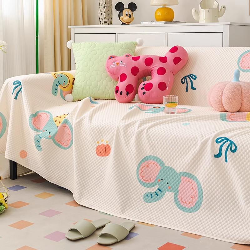 Summer Ice Silk Sofa Cover Cloth Light Luxury High-Grade Cream Style Cute Cartoon Ins Cool Feeling Cover Towel