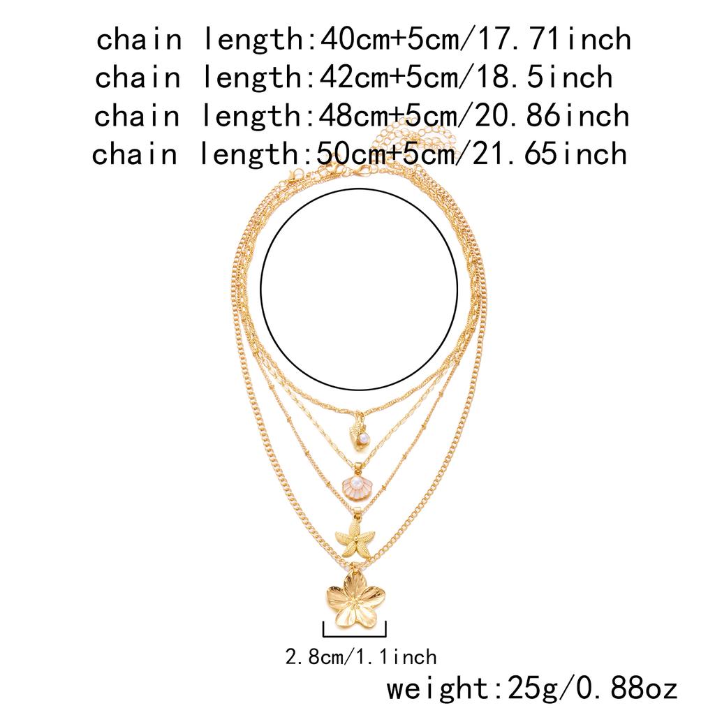 Ocean Style Imitation Pearl Starfish Shell Necklace for Women Trendy Conch Flower Pendant Necklace Beach Jewelry Vacation Gift