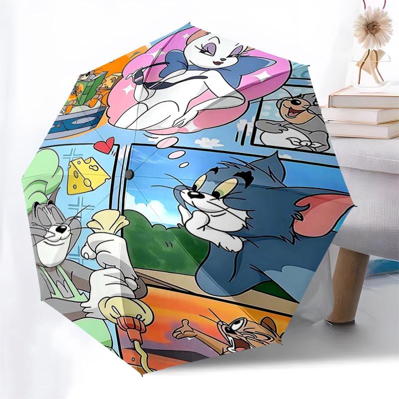 

1pc Tom & Jerry Automatic Opening Folding Umbrella with 8-Bone Iron Frame, Portable Design for Outdoor Use, Ideal Gift for Fans, Travelers, Daily Use.