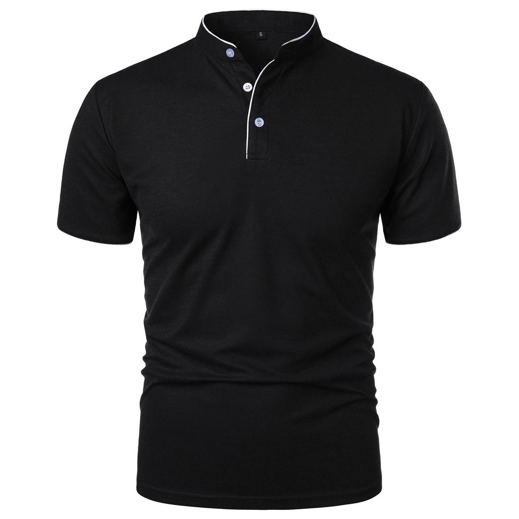 Camiseta casual de manga corta con cuello mao de color liso para hombre