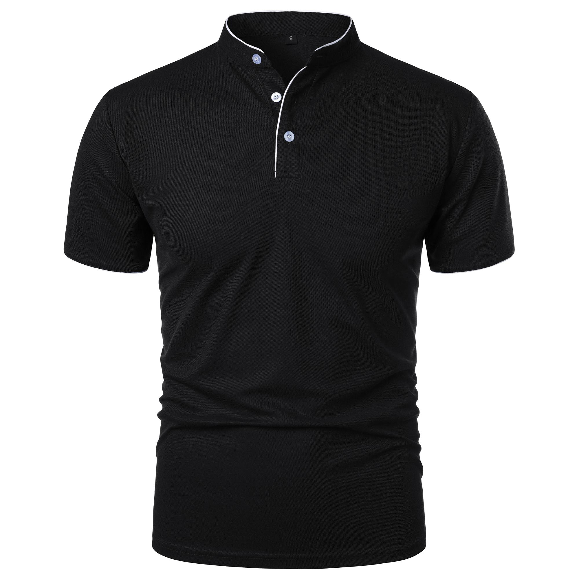 

Men s Solid Color Short-sleeved Stand Collar T-shirt Casual Top XXXL чорний