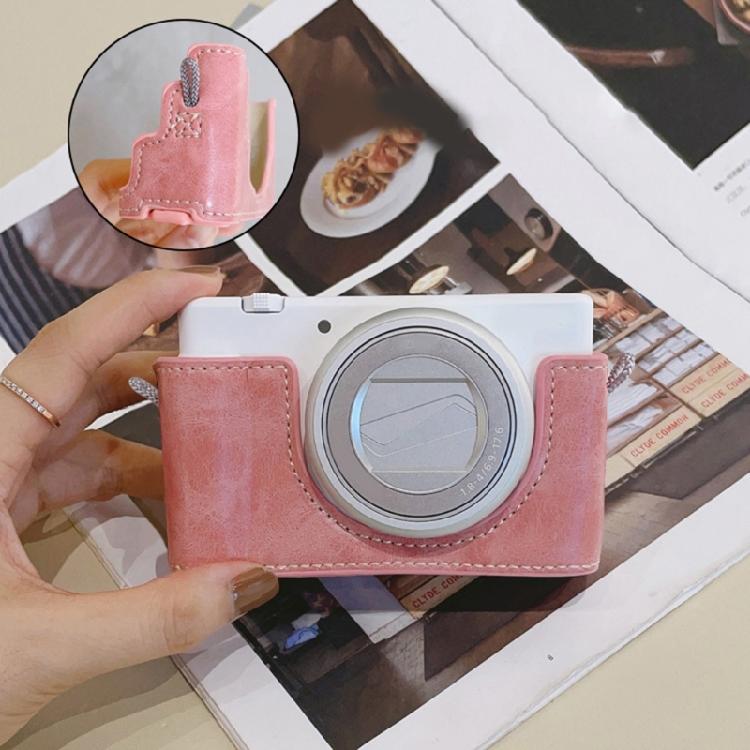 Elegant Leather Camera Case Half Camera Sleeve Bag Durability For ZV 1M2/ZV 1F With Convenient Bottom Access