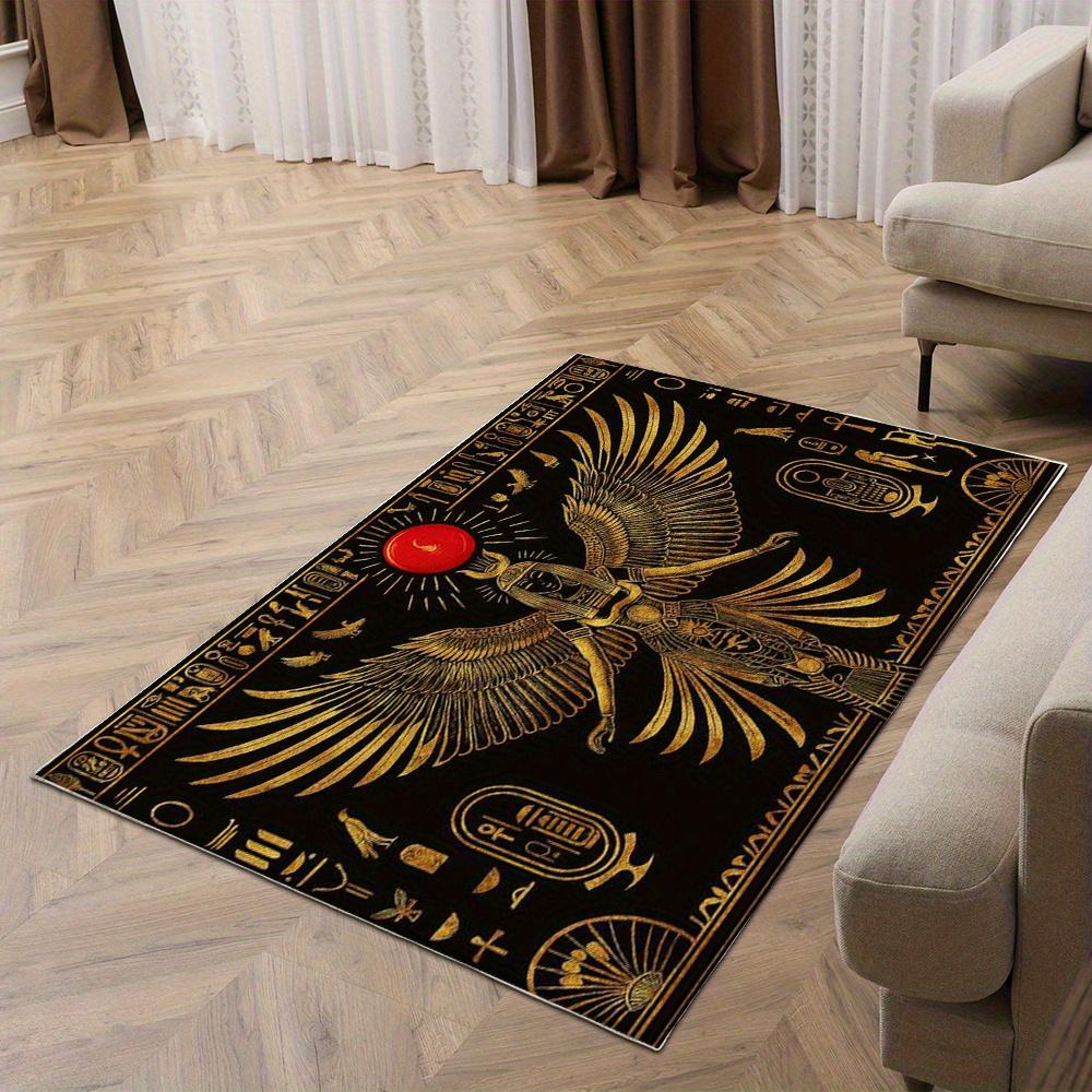 Egyptian Isis Winged Goddess Hieroglyph Print Carpet Plush Flannel Living Room Bedroom Home Decor Area Rug Non-Slip Floor Mat