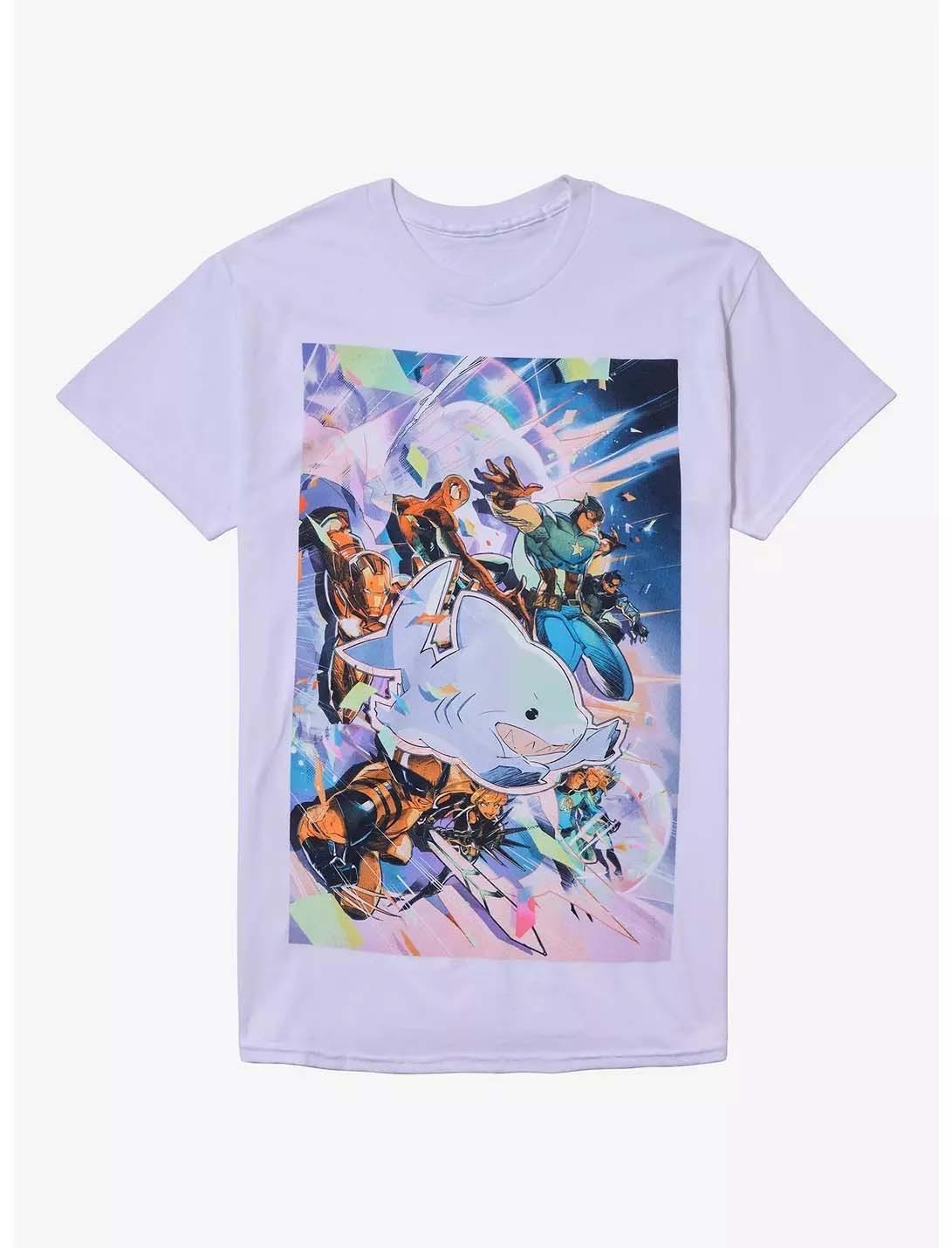 2026 Новый Аниме Фантастическая Четверка Джефф Лэнд Шарк Принт Футболка Унисекс Короткий Рукав Свободная Большой Размер Топ с Круглым Вырезом S