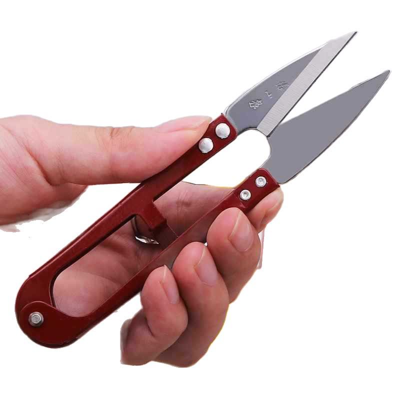 Large Carbon Steel U-Shaped Yarn Scissors for Thread Trimming, Spring-Loaded Cross-Stitch Scissors
