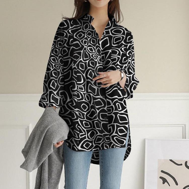 Women Spring Casual Long Sleeve Printed Top European American Fashion