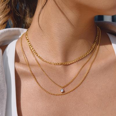 Youthway Minimalistische Runde Zirkon-Anhänger Halskette Für Damen Mehrschichtig 18K Gold Platinierte Edelstahl Halskette Modeschmuck