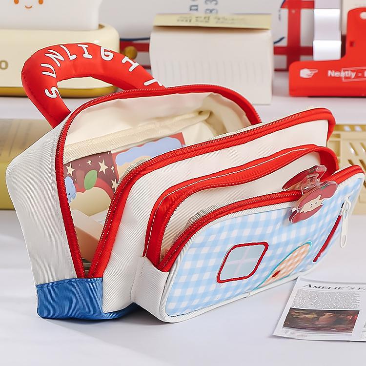 Large Capacity Pencil Case House Design High Appearance Pen Bag 3 Layers Portable Pencil Pouch School Supplies For Student Home