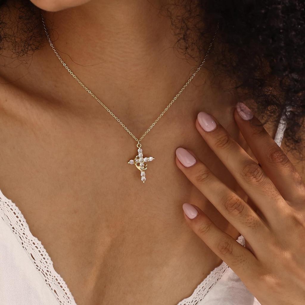 Hot Selling Diamond Inlaid Cross Pendant for Women, Rotatable, Fashionable and Versatile, Light Luxury Crown Necklace, Collarbone Chain