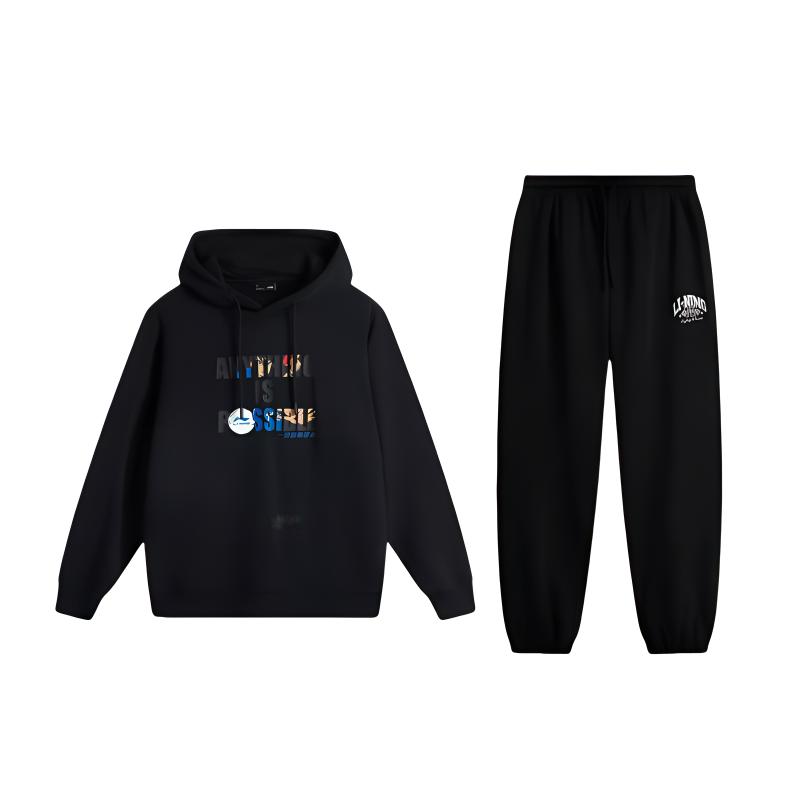 

Li Ning Удобный модный спортивный костюм свободного кроя с принтом букв, толстовка с капюшоном и длинным рукавом, брюки на кулиске со средней посадкой, унисекс, спортивные костюмы AWDV245-1+AKLU939-4 S