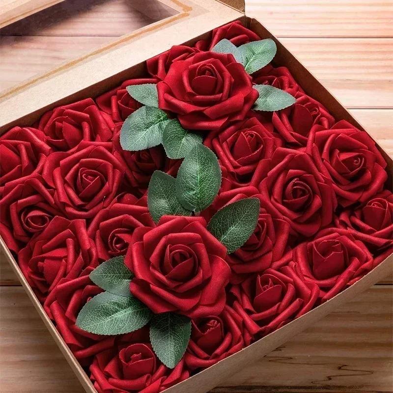 5/10/20/30/50Pcs Artificial Rose Flowers Foam Fake Rose Heads With Stems For DIY Wedding Bouquets Home Party Decoration Supplies