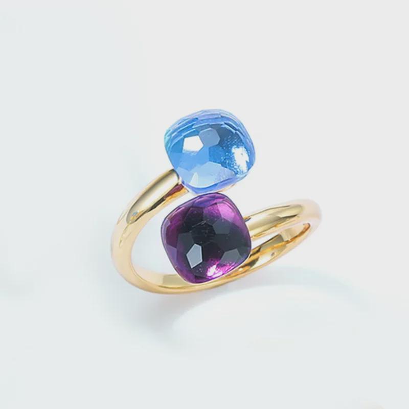 Bonbonfarbener Edelsteinring: S925 Silber, Vergoldet, Offenes Fingerdesign für Damen, Europäische & Amerikanische Leichte Luxusmode.