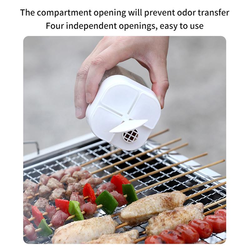 4 w 1 Camping Piesze wycieczki Słoik na przyprawy do gotowania na świeżym powietrzu Grill Bbq Dozownik przypraw Akcesoria kempingowe Naczynia kuchenne Sprzęt Akcesoria