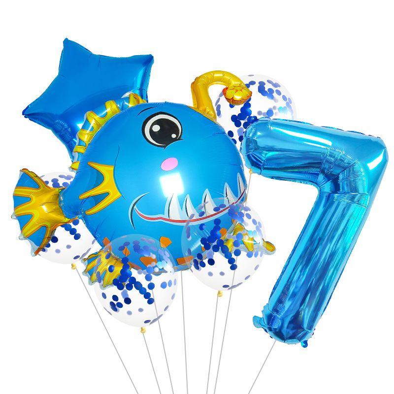 Ocean Theme Balloon Set Kids Birthday Number Balloon Decor