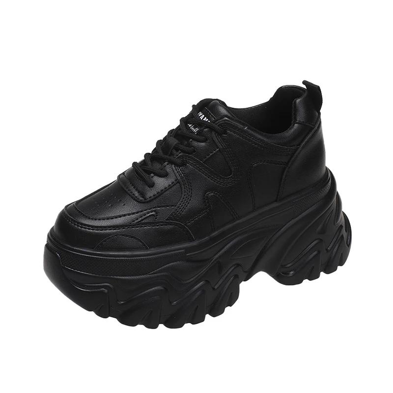 Mote Dame Plattform Fritidssko Tykke skinnsko 2024 Ny Vår Høst Chunky Sneakers 8CM Kiler Skjulte Hæler Fritidssko Kvinne
