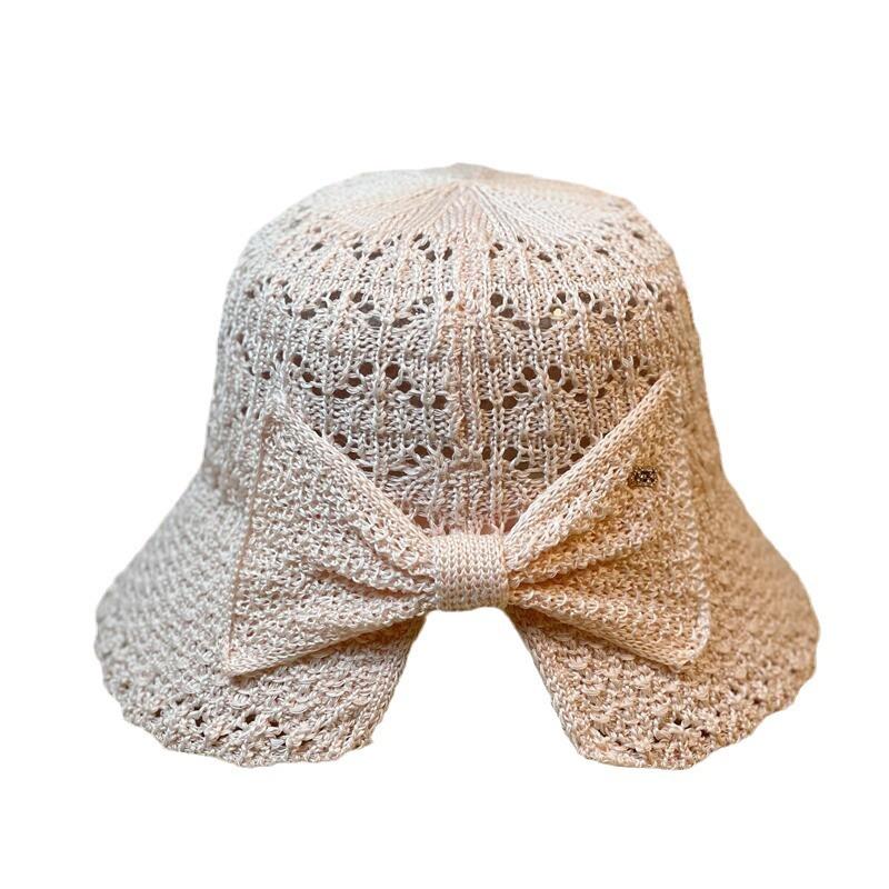 Fisherman Hat Women's New Spring and Summer Hollow Breathable Sun Hat Elegant Bow Fashion Versatile Thin Basin Hat