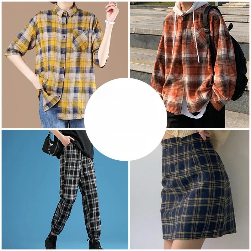 100x145cm Cotton Autumn/winter Cartoon Floral Tweed Flannel Plaid Shirt Fabric Fine Frosted Soft Cloth Yarn-dyed Garment Fabric