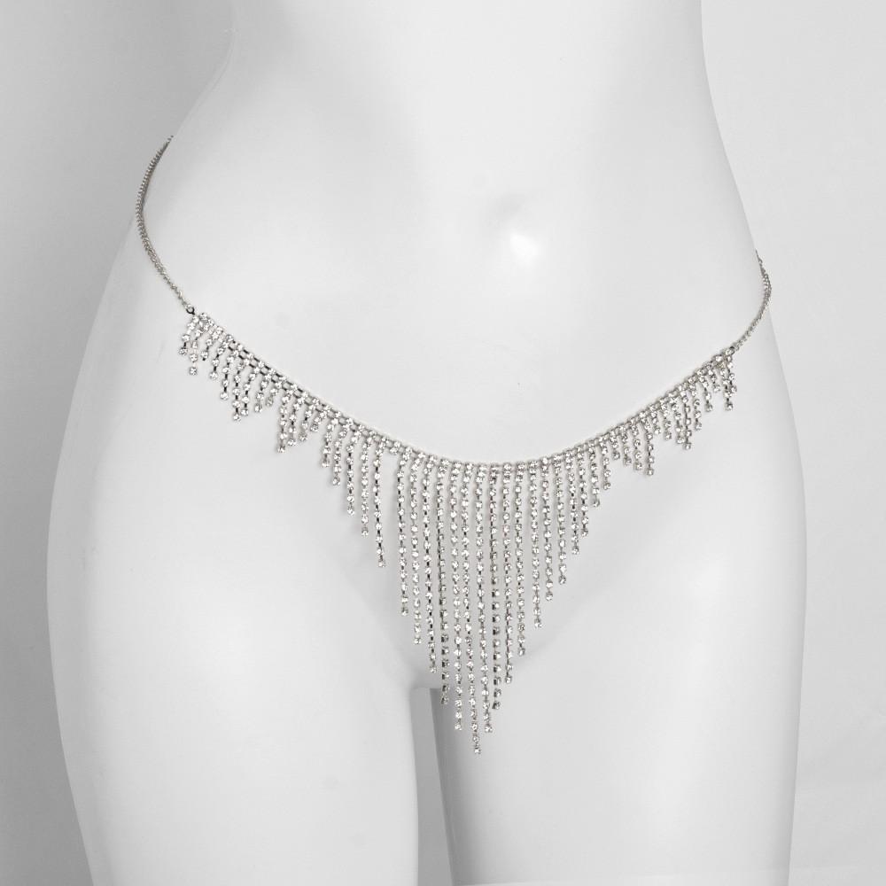 Lanț de corp cu ciucuri complet cu diamante pentru femei Lanț tanga cu strasuri Stil european Accesoriu de corp pentru club de noapte Plajă