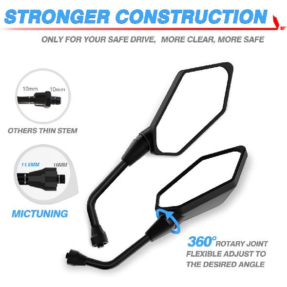 MICTUNING Universal Hawk-Eye Motorcycle Convex Rear View Mirror - With 10Mm Bolt, Handle Bar Mount Clamp Compatible With Cruiser, Suzuki, Honda,