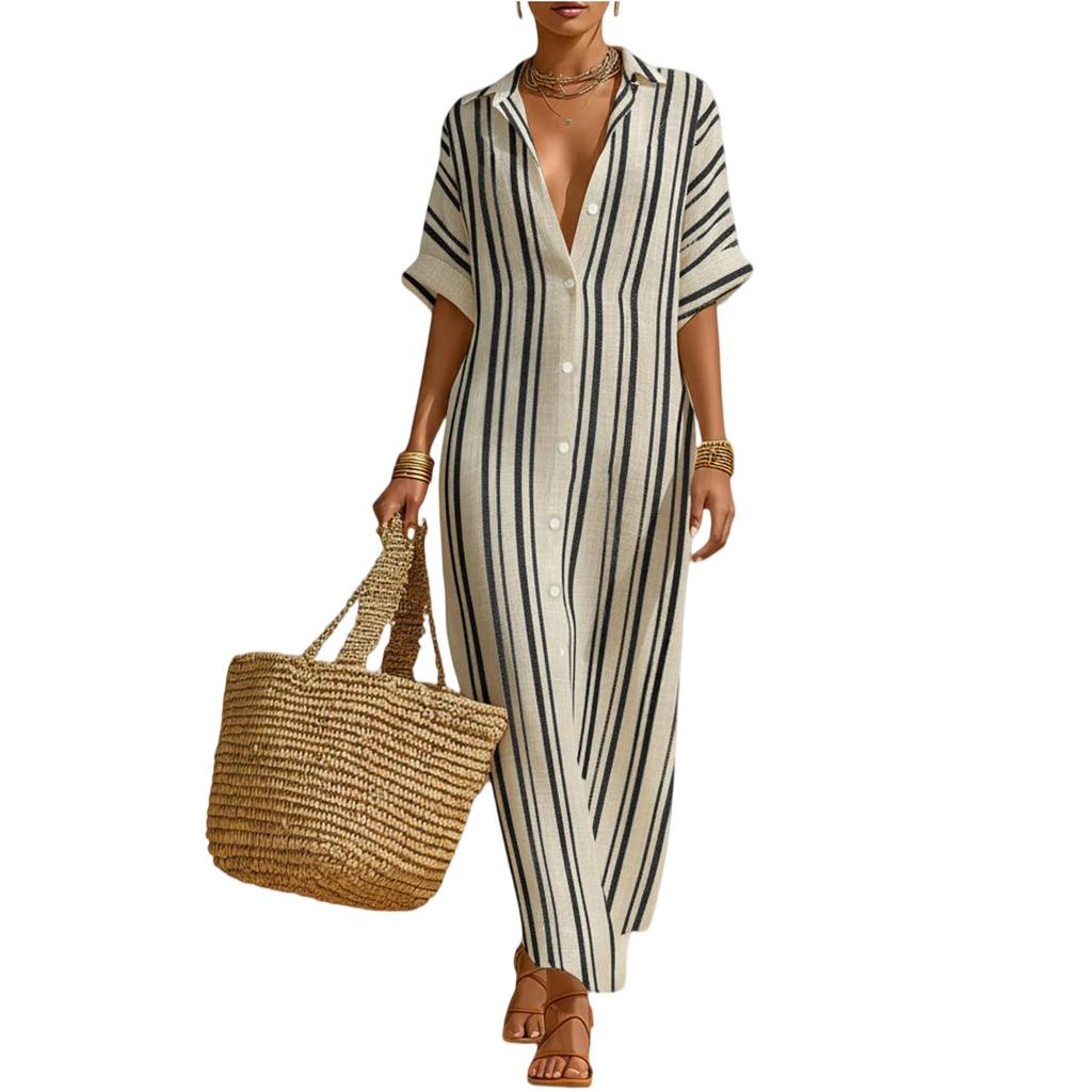 Ladies' Casual And Fashionable Loose Striped Shirt Dress