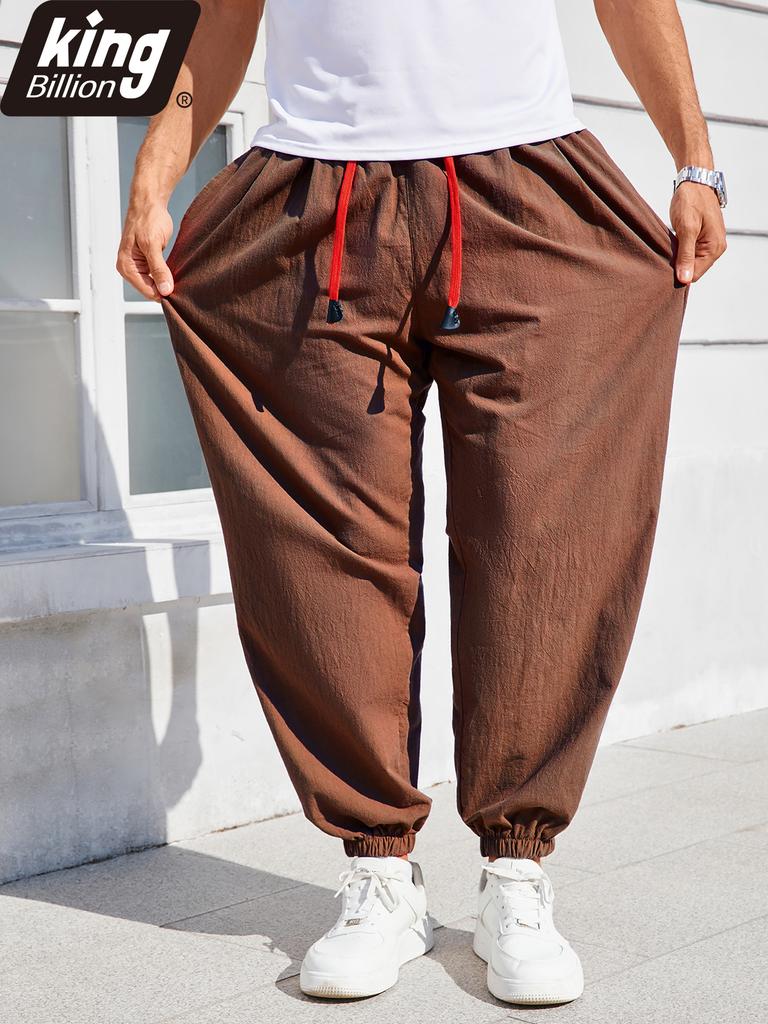 Men's Casual Harem Pants Ankle Cuffed Solid Color Loose Fit Oversize Drawstring Elastic Waist Streetwear Hip Hop Trendy Trousers