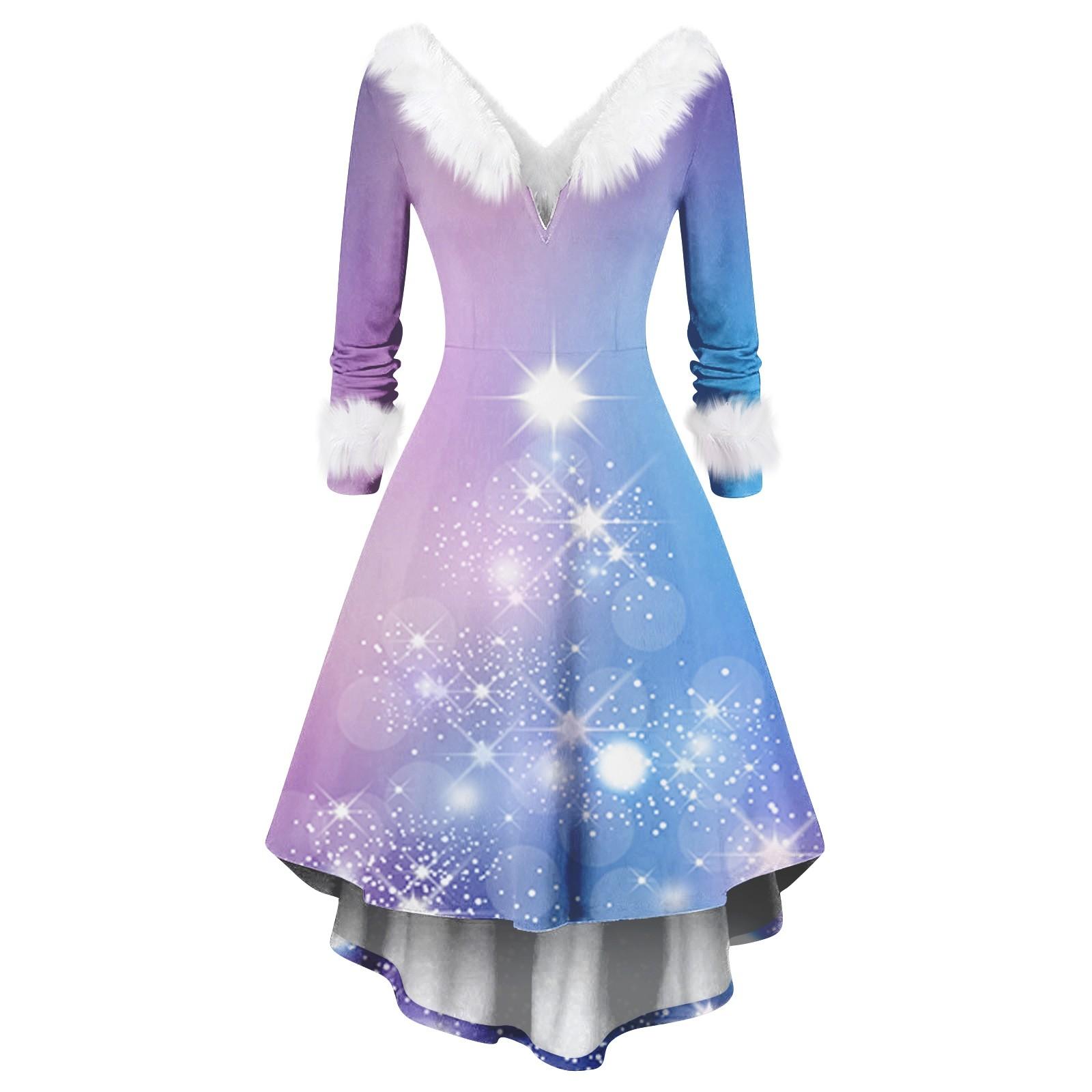 

Жіноча модна повсякденна вечірня сукня з різдвяним принтом і довгими рукавами з V-подібним вирізом S фіолетовий