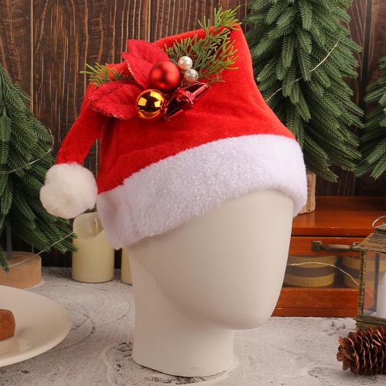 Santa klobouk pro dospělé Plyšový červený sametový Santa klobouk s mašlí/slunečnicí/zvonkem/sněhovou vločkou dekorací pro vánoční večírek dárek