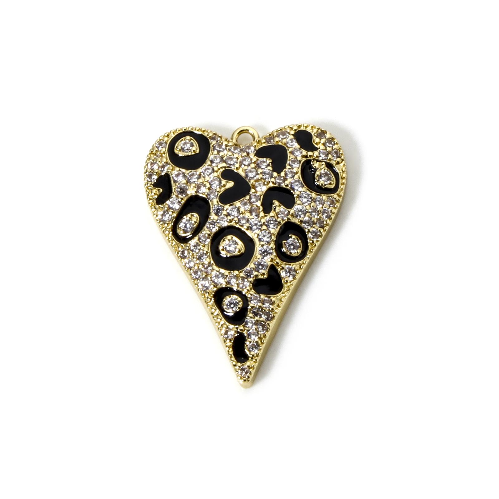 

1 Piece Brass Valentine s Day Leopard Heart Charms Black Print Micro Pave Hollow Pendant For Jewelry Making Necklace DIY