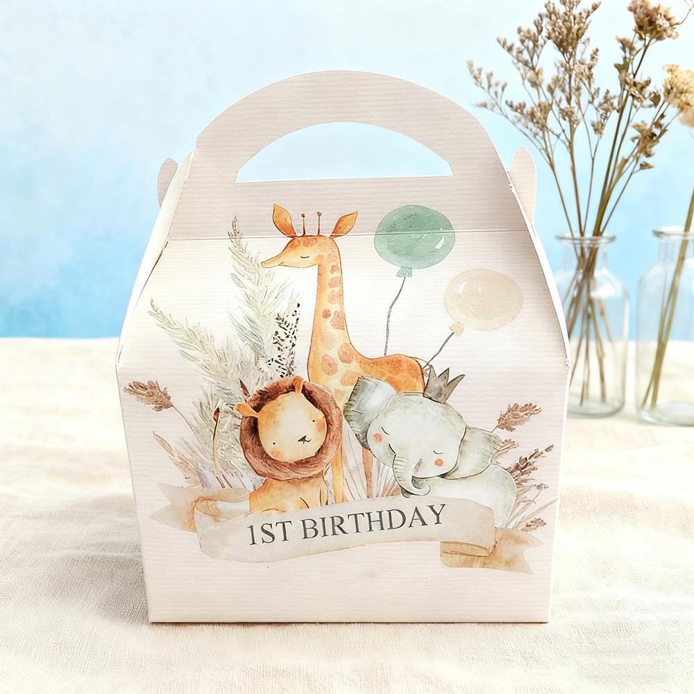 2Pcs Watercolour Boho Jungle Animals Children's Party Box First Birthday Newborn Baby Shower Chocolate Candy Gift Bag Favour