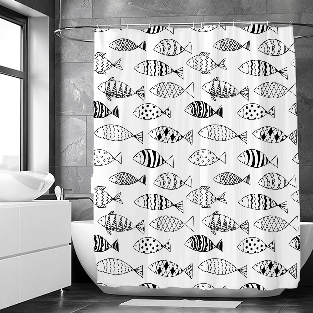 High Quality Cartoon Fish Dolphin Printing Fabric Shower Curtain Bathroom Waterproof Ocean life Bath Curtains Decor with Hooks