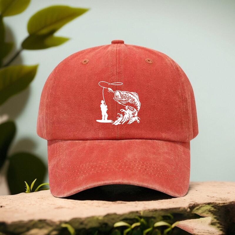 Unisex Funny Fishing Print Outdoor Hat with Leaping Fish  Design Durable Textile Fabric Suitable for Fishing Trips Camping
