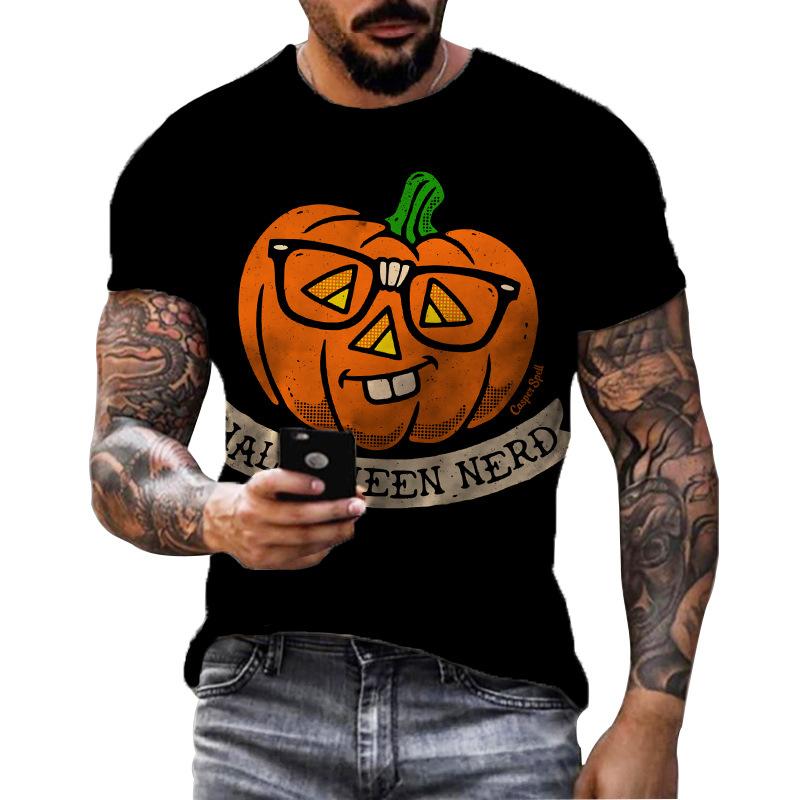Summer Round Neck 3D Halloween Print Top Fashionable Casual Short Sleeved Men's T-shirts