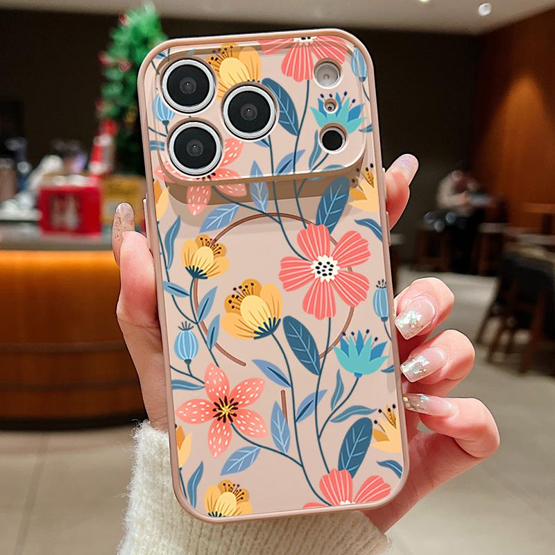 Cartoon Colorful Flowers Magnetic Phone Case For iPhone 17 16 15 14 13 Pro Max For Magsafe Wireless Charge Lens Protect Cover