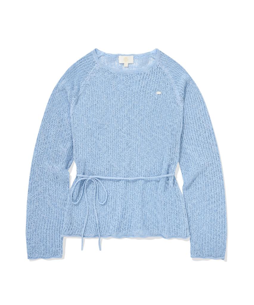COVERNAT WOMAN Crochet Round Neck Knit Sky Blue