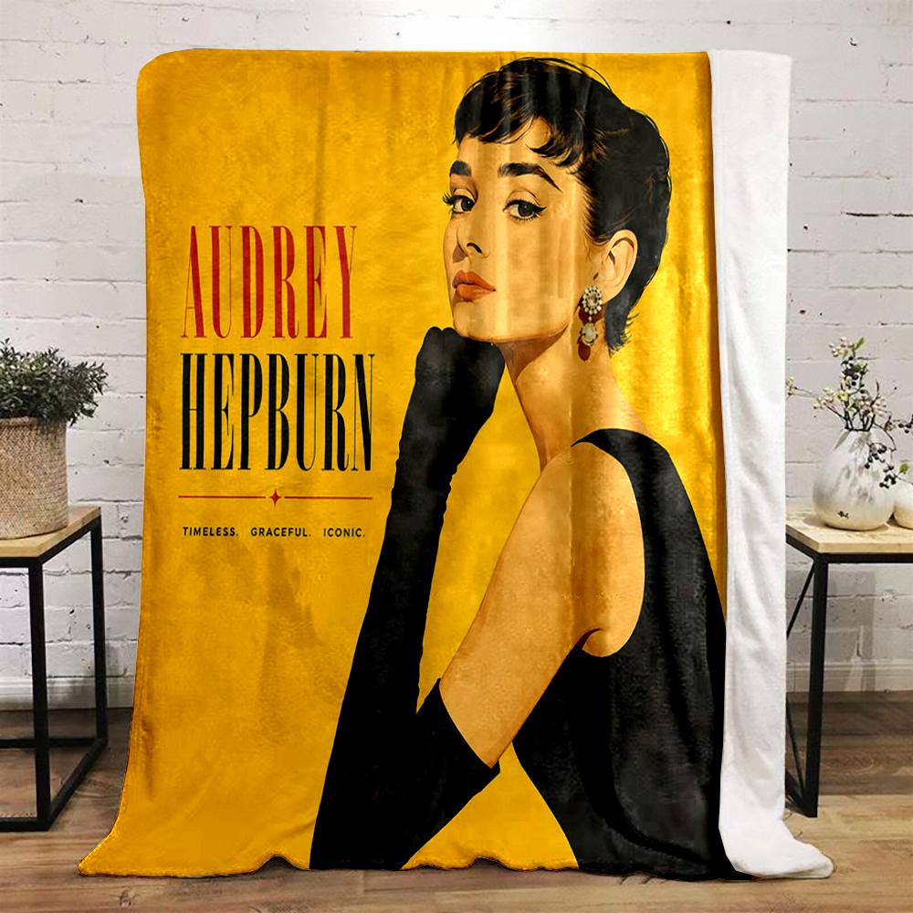 Audrey Hepburn Iconic Yellow Portrait Flannel blanket for bedroom, living room, sofa, and nap