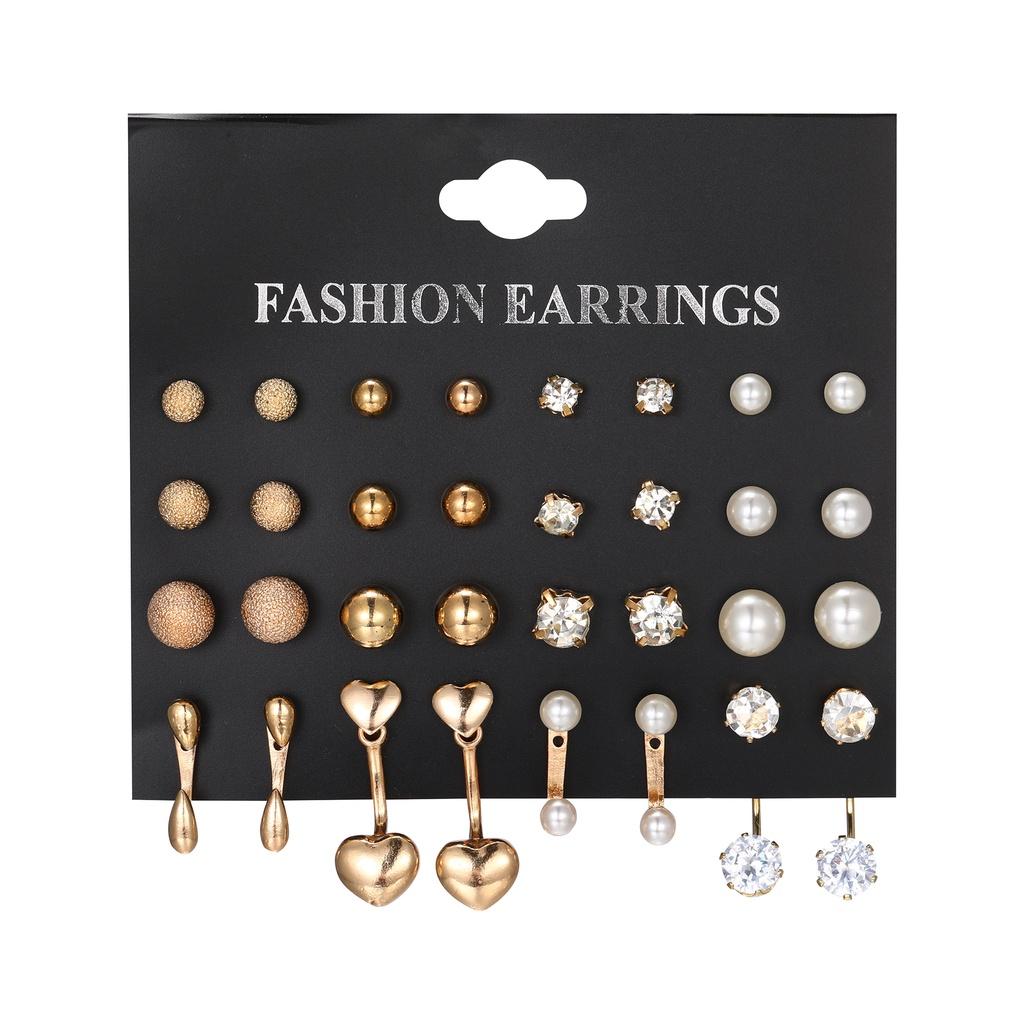 17KM Vintage Gold Color Hoop Earrings Set Pearl Metal Dangle Earrings for Women Crystal Twist Earrings Trendy Fashion Jewelry