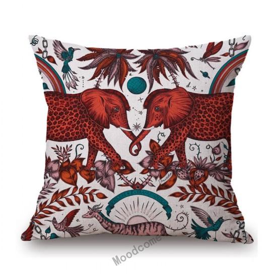 Tropical Plant Elephant Animal Pattern Home Decoration Cotton Linen Sofa Seat Cushion Cover