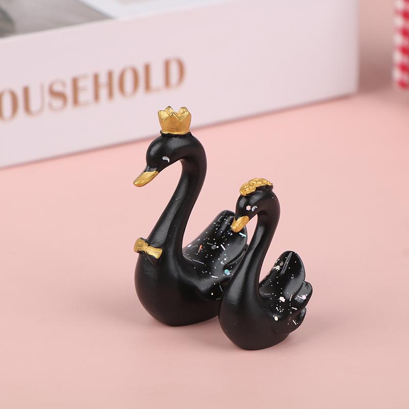 1 Pair Resin Swan Statue Figurines Swan Cake Topper Sculpture Cake Dashboard Baking Wedding Birthday Cake Decorating Supplies