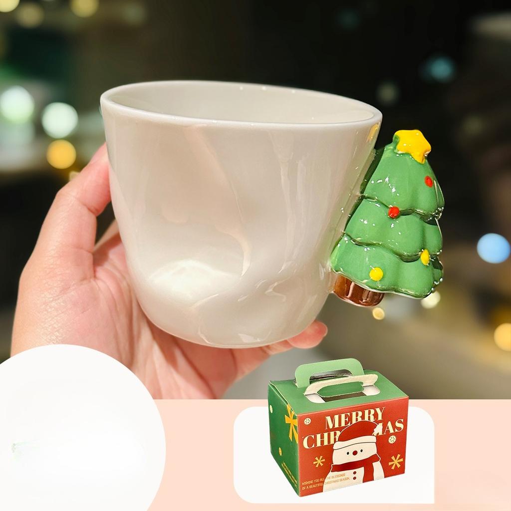 Creative Design of Christmas Ceramic Mugs Three Dimensional Snowman  Christmas Tree Shaped Handle Cups  Christmas Souvenirs