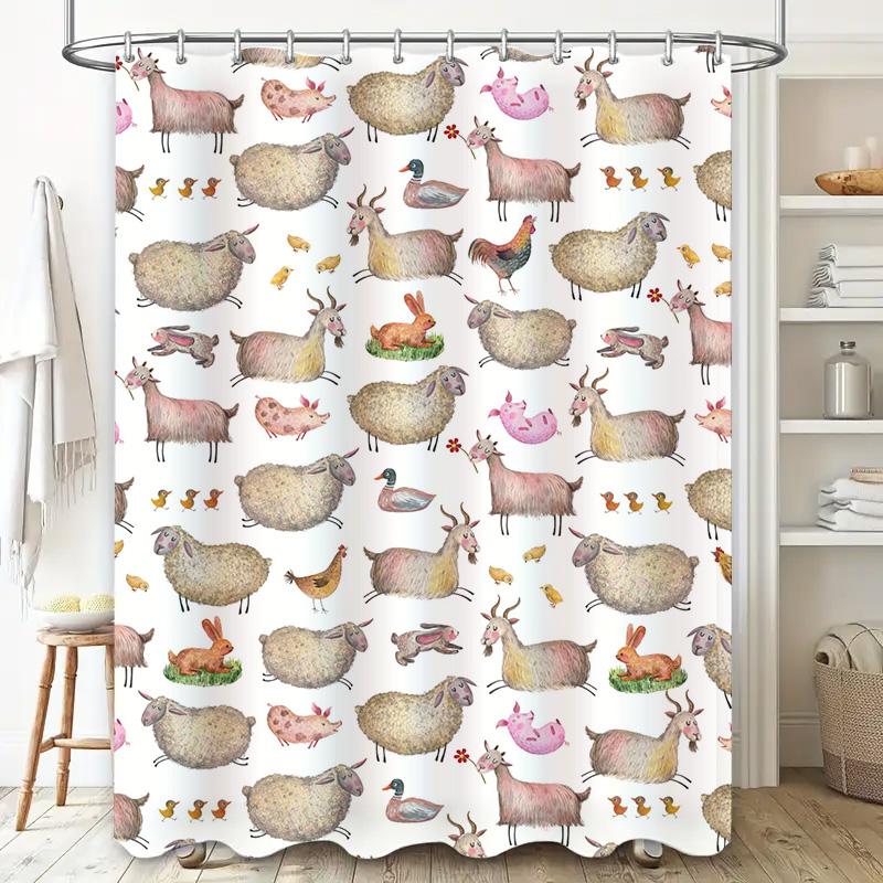 Farm Animal Print Shower Curtain Decorative Wall Hanging Home Bathroom Waterproof 3D Printed Bath Linen Shower Curtains for Kids