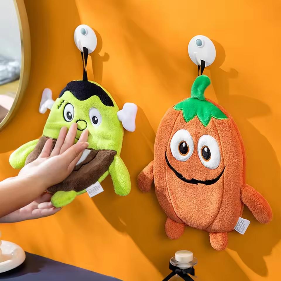 Halloween Hand Towels Embroidered Hanging Ghost Hand Towels Super Absorbent Dish Towel Wipe Cloth Kitchen Bathroom Accessories