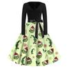 Women's Fashion V-neck Casual Slim-fit Christmas Print Long-sleeved Dress