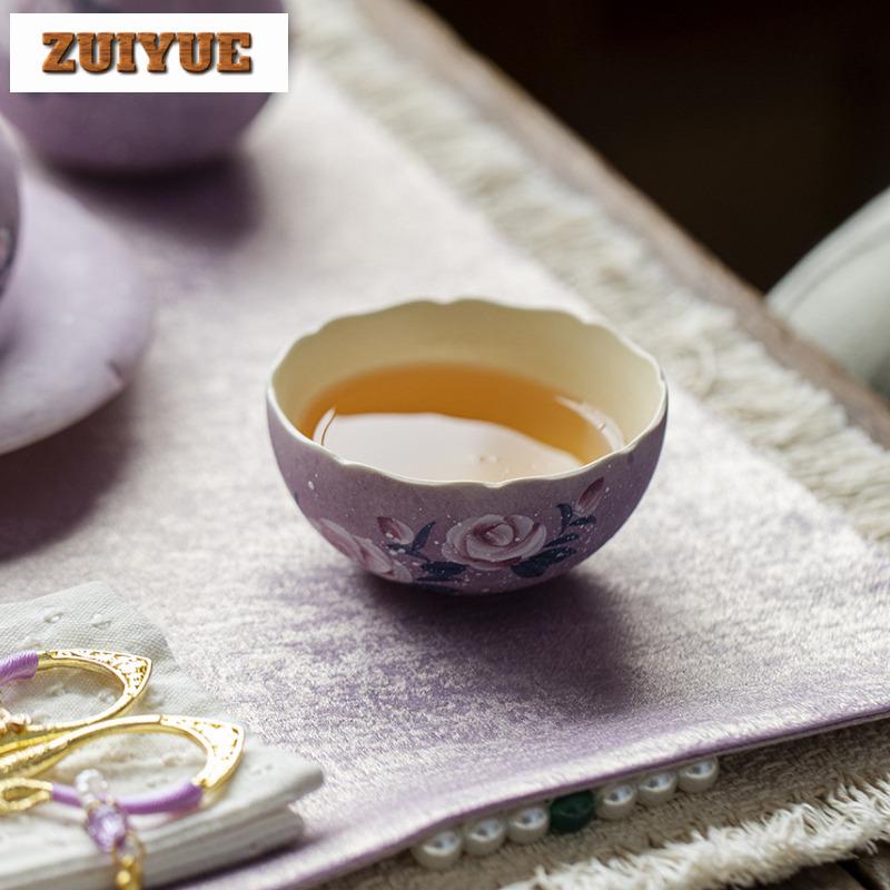 85ml Hand-painted Monet Rose Teacup Ancient Tea Bowl Single Cups Tea-tasting Smelling Cup Chazhan Master Cups Cafes Supplies