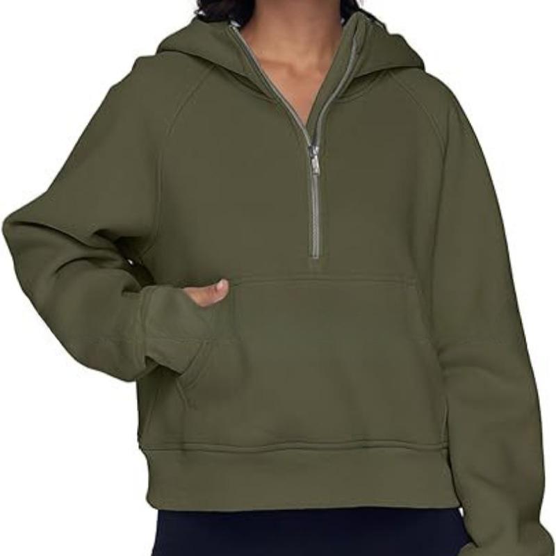 Autumn and Winter Zipper Casual Loose Hoodies Women Tops Fashion Solid Long Sleeve Crop Sweatshirts Women Pocket Simple Office Ladies Hooded 25179