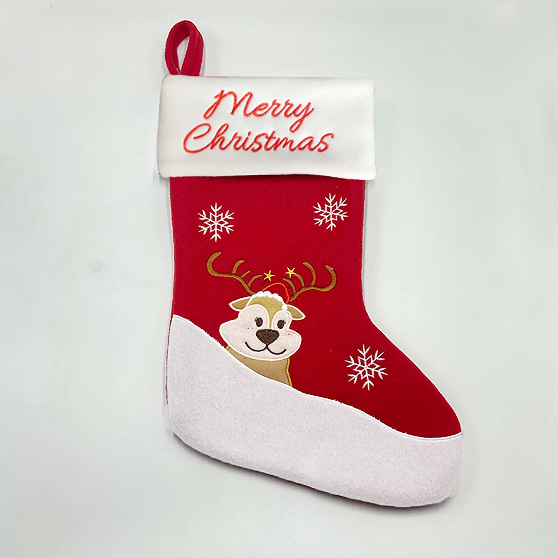 

Christmas Cartoon Stocking Gift Bag with Snowman & Reindeer Pattern Ornaments.
