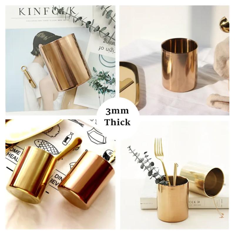 Runder Stifthalter Edelstahl Metall Schreibtischornament Nordische Schreibwaren Stifteinsatz Goldene Vase Make-up Pinsel Aufbewahrungsbox