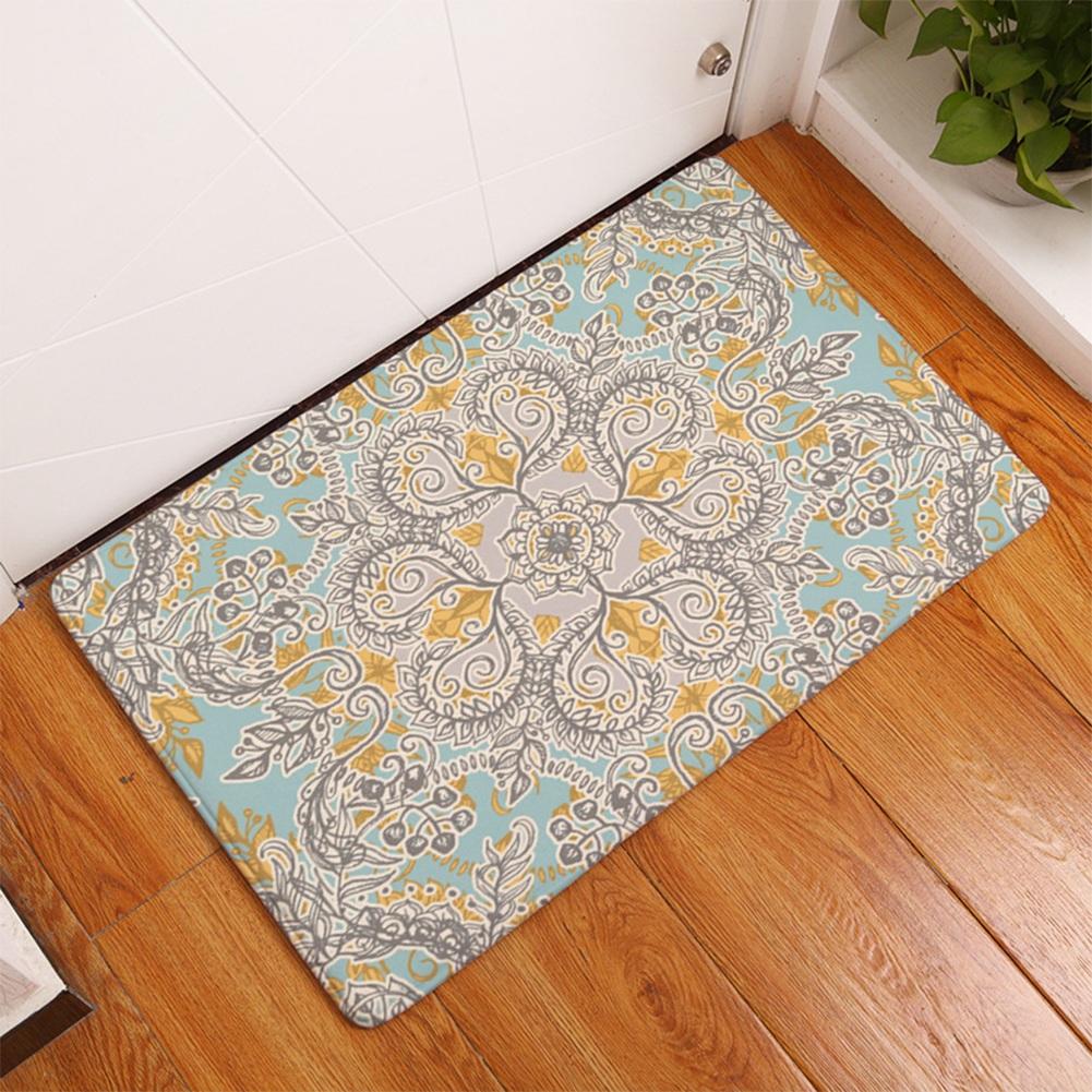 Retro Flower Style Soft Flannel Doormat Kitchen Mat Anti Slip Water Absorb Carpet 40*60cm (1)