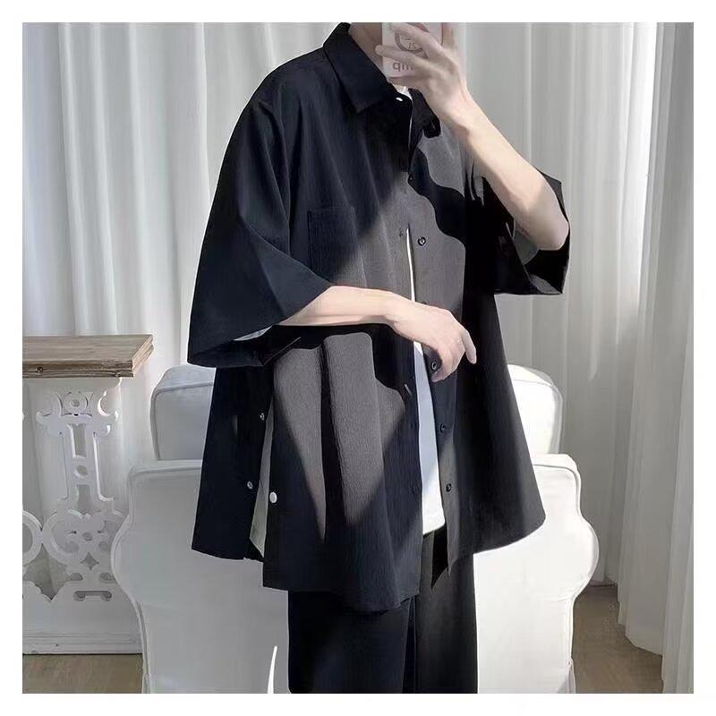 

Men s Trendy Ice Silk Short-Sleeve Shirt - Summer Style, Loose Fit, Handsome Design 3XL чорний