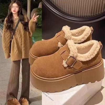 Snow Boots Women's 2025 Autumn and Winter New Heightening Integrated Fur Versatile Wool Cotton Shoes Thick-soled Warm and Velvet Birkenstock